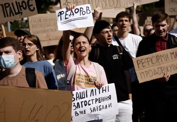 Thousands of Ukrainians protest against Zelenskyy’s firing of defence minister