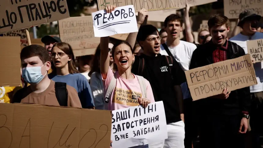 Thousands of Ukrainians protest against Zelenskyy’s firing of defence minister